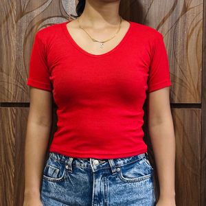Red Ribbed T-Shirt