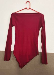 Luxury Solid Red Evening Wear Top — Sophisticated