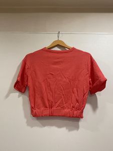 Peach Crop Top With Stretchable Material
