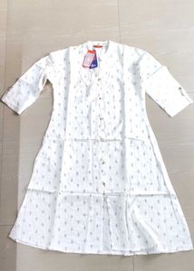 White Span Brand A Line Kurta With Golden Print