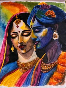 Radha Krishna Watercolor Painting