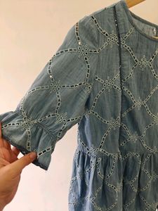 Veromoda Cotton Denim Cutwork Peplum Top