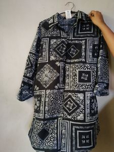 Black Printed Long Women's Shirt