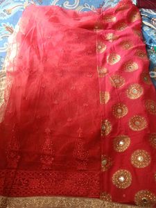 Red &amp; Gold Embellished Saree