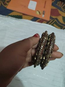 Elegant Red &amp; Crystal Bangles (Set of 2)
