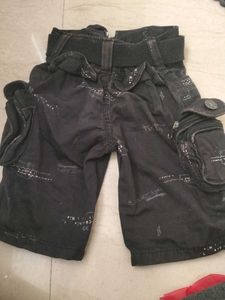 Black Cargo Shorts with Belt