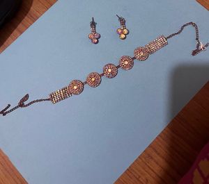 Sparkling Rose Gold-Toned Bracelet and Earring Set