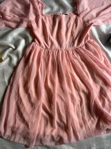 Pink Chiffon Mini Dress with Puff Sleeves