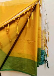 unused Elegant Yellow &amp; Green Saree (blouse piece,