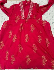 Red Printed Kurta Set
