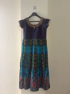 Elegant Blue & Gold Anarkali Dress