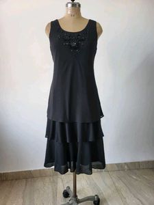 Black Beaded Tiered Dress