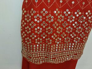 Red Mirror Work Dress Material without duppta