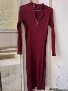 Burgundy Ribbed Bodycon Dress
