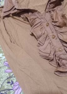 Y2k Vintage Ruffle Brown Top