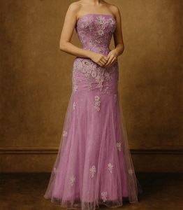 Lavender Floral Lace Formal Gown