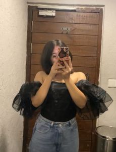 Black Ruffle Sleeves Top