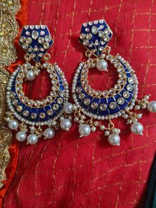 Blue & Pearl Chandbali Earrings