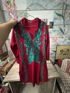 Red Embroidered Kurta