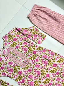 Pink Floral Print Kurta Set