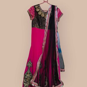 Pink & Black Embellished Anarkali