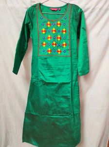Bottle Green Silk Embroidered Kurti