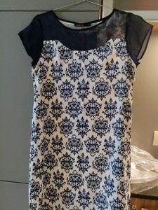 109 F Navy Blue Sheer Shift Dress