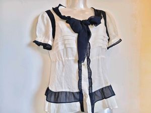 Elegant White & Navy Blouse