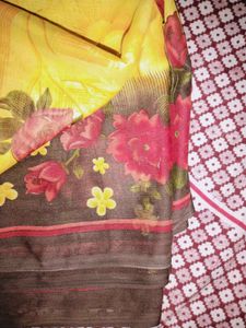 YELLOW AND BLACK FLORAL PRINT SAREE