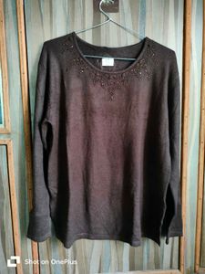 Embellished Brown Knit Top