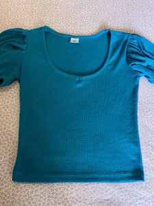 Women Turquoise Top With Puffed Sleeves