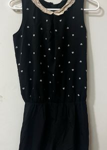 Cute Black Romper with Lace Collar