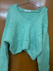 Korean V Neck Cropped Baggy Pullover