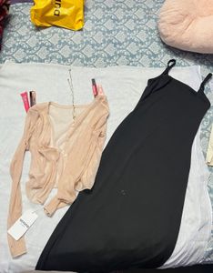 combo black dress and pink mesh top