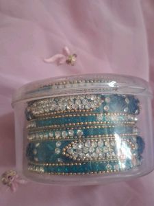 Teal &amp; Silver Rhinestone Bangle Set🩵
