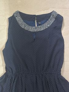 Navy Beaded Neck Maxi Dress