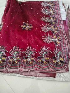 netted heavy handwork partywear saree(all work)