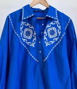 Zara Blue Embroidered Top