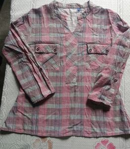 Mandarin collar Pink Checked Women Shirt