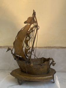 Vintage Metal Ship Sculpture
