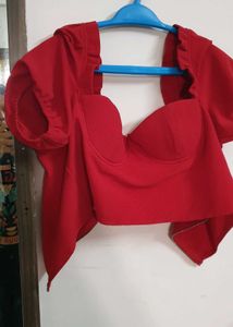 Red Puff Sleeve Corset Top