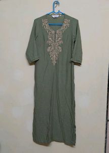 🫅 Biba | Yoke Design Kurta Trouser | Olive Gre