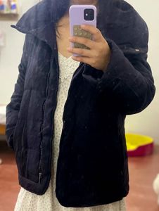Navy Blue High Collar Puffer Jacket
