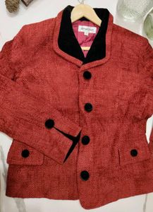 Rust Red Blazer with Velvet Trim
