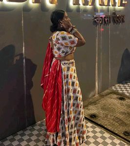 White Base Colourful Ghagra Blouse Set