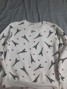 White Eiffel Tower Print Sweater