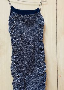 Navy Blue Floral Ruched Bodycon Mini Dress