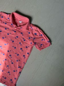Pink Polo Shirt with Palm Trees
