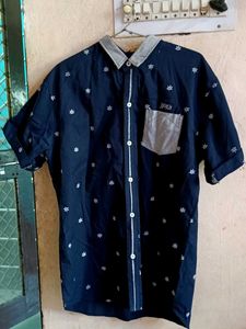 Navy Blue Printed Shirt Made In Thiland