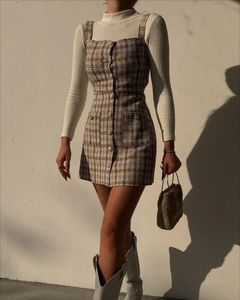 Korean Plaid Button-Front Mini Dress